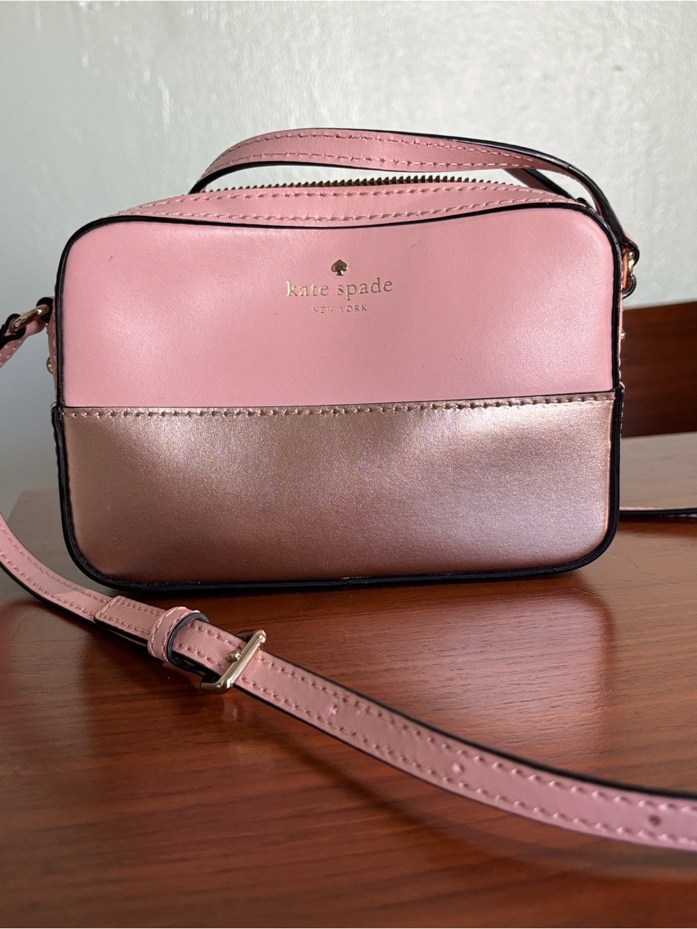 kate spade pink and rose gold-tone colorblock crossbody bag